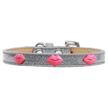 MIRAGE PET PRODUCTS Pink Glitter Lips Widget Dog CollarSilver Ice Cream Size 18 633-9 SV18